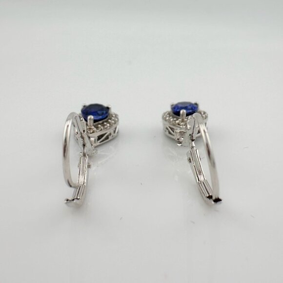 Blue and White Sapphire Tear Drop Earrings in Sterling Silver - Picture 8 of 12